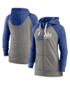 Nike Heather Charcoal/heather Royal Kansas City Royals Split Wordmark Gym Vintage Raglan Lightweight In Heathered Charcoal/heathered Royal