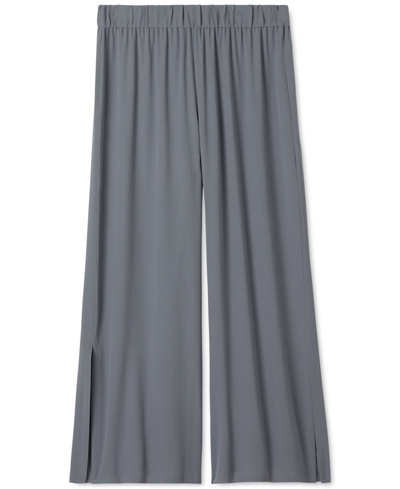 Eileen Fisher Silk Georgette Crepe Ankle Straight Leg Pants In Steel