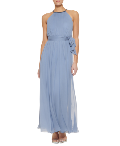 Dkny Embellished Halter Gown In Slate Blue | ModeSens
