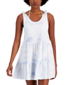 MIKEN JUNIORS' COTTON TIE-DYE-PRINT TIERED COVER-UP DRESS, CREATED FOR MACY'S WOMEN'S SWIMSUIT