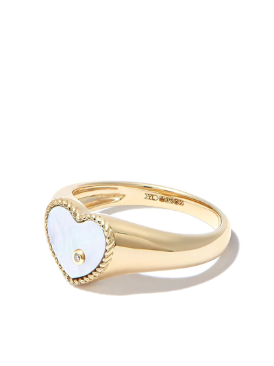 Yvonne Léon 9kt Yellow Gold Mini Heart Diamond Signet Ring