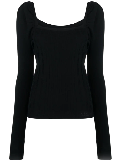 Karl Lagerfeld Lightweight Puff Sleeve Sweater In Black