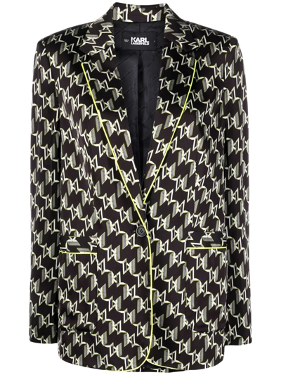 Karl Lagerfeld Logo-print Trimmed Blazer In Black