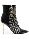Balmain Roni Monogram Button Stiletto Booties In Black