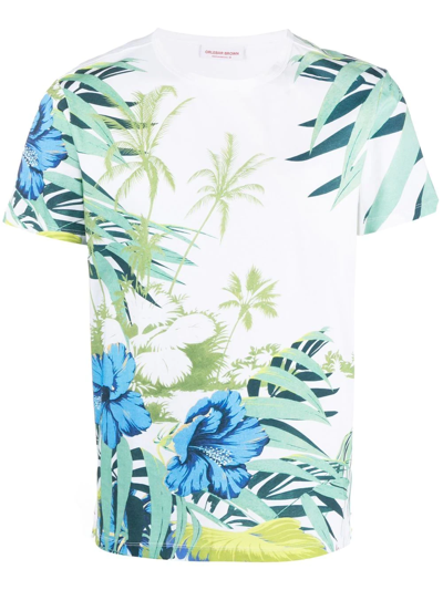 Orlebar Brown Sammy Islet Tropical-print Cotton-jersey T-shirt In White