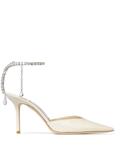 Jimmy Choo Saeda 85 Patent Pump In White