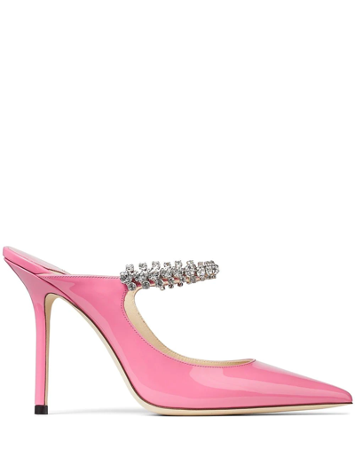 Jimmy Choo Bing 100 Crystal-embellished Patent-leather Mules In Pink