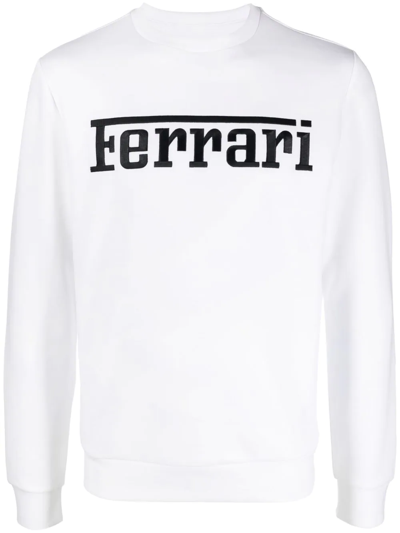 Ferrari Logo Print Recycled Jersey Sweatshirt In White