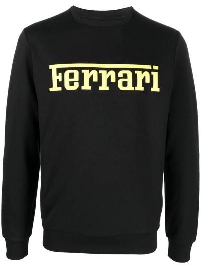 Ferrari Logo Print Recycled Jersey Sweatshirt In Black