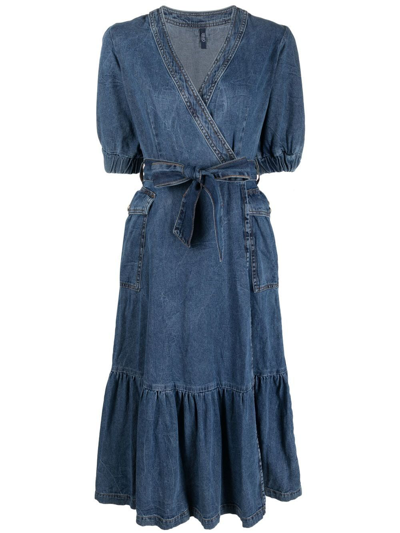 Liu •jo V-neck Tiered Denim-dress In Blue