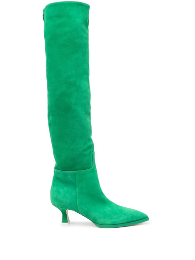 3juin Suede Pointed Knee-length Boots In Green