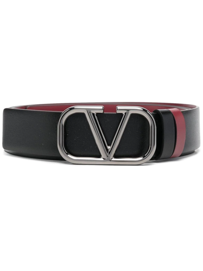 Valentino Garavani V-logo Reversible Leather Belt In Schwarz