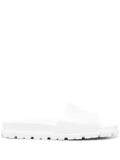 Prada Logo Slide Sandal In Bianco