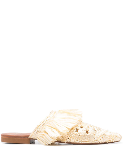 De Siena Shoes Grano Woven-raffia Mules In White