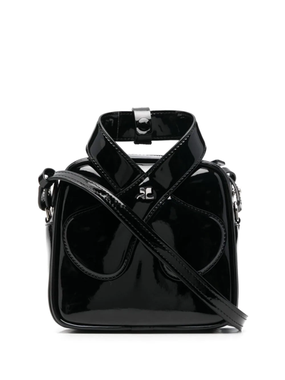 Courrges Black Loop Patent Faux Leather Mini Bag In Black (black)