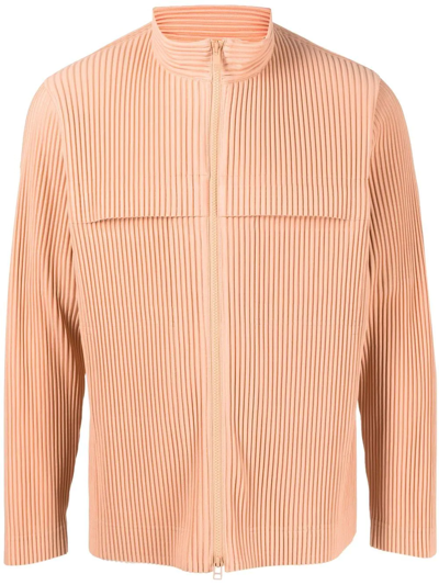 Issey Miyake Pleated Zip-up Jacket In Orange