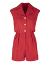 BALMAIN SHORT RED JUMPSUIT WITH GOLDEN EMBOSSED BUTTONS