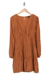 Wishlist Long Sleeve Tiered Dress In Brown
