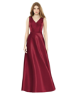 Alfred Sung Sleeveless A-line Satin Dress With Pockets In Red