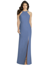 Dessy Collection High-neck Backless Crepe Trumpet Gown In Blue