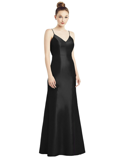 Alfred Sung Open-back Bow Tie Satin Trumpet Gown In Black
