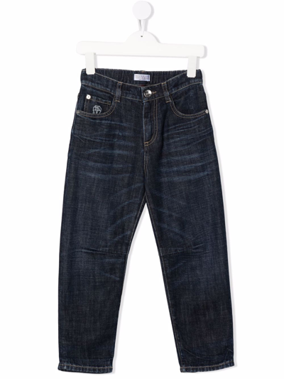 Brunello Cucinelli Kids' Mid-rise Straight-leg Jeans In Blue
