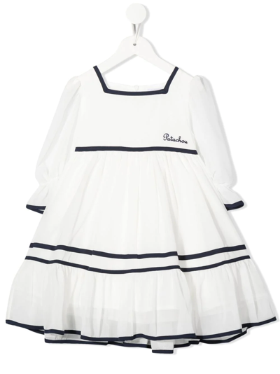 Patachou Kids' Embroidered-logo Long-sleeve Dress In White