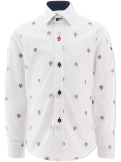 Moustache Kids' Maple-embroidered Organic Cotton Dress Shirt In White