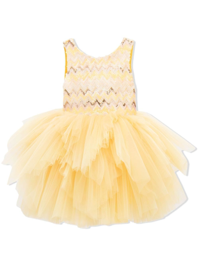 Tulleen Kids' Sequinned Tulle Midi Dress In Yellow