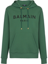 Balmain Mans Green Cotton Hoodie With Logo Print In Green