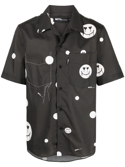 Mtl Studio Smiley Face-print Short-sleeve Shirt In Black