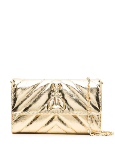 Patrizia Pepe Metallic-effect Quilted Crossbody Bag In Yellow