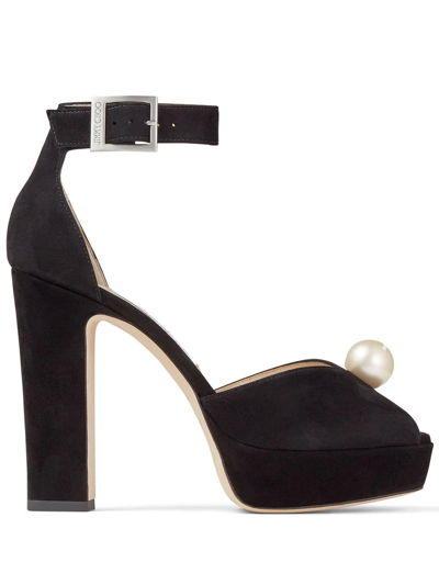 Jimmy Choo Socorie Suede Pearly Platform Sandals In Black