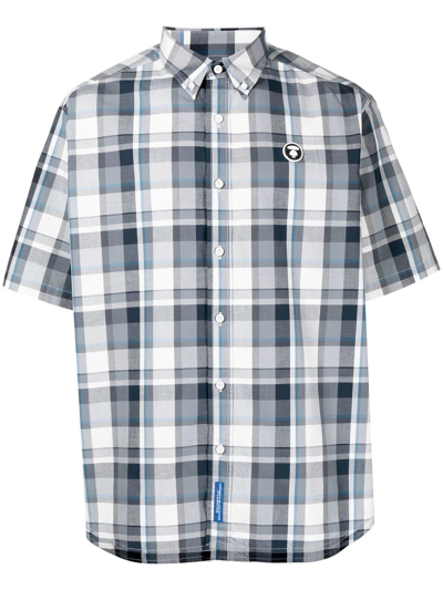 Aape By A Bathing Ape Short-sleeve Check-print Shirt In Blue