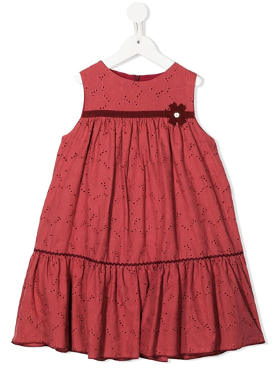 La Stupenderia Kids' Embroidered Floral-appliqué Dress In Rosso