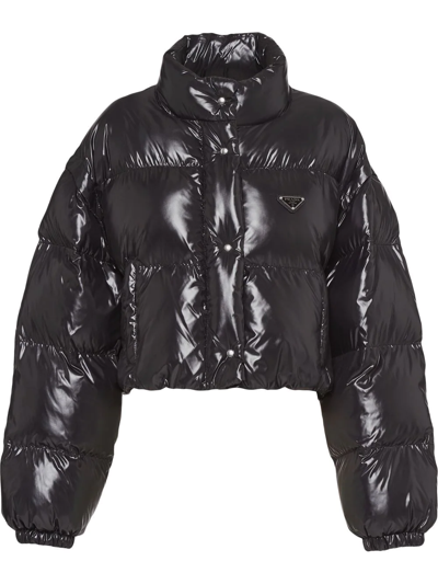 Prada Women's Re-nylon Convertible Cropped Down Jacket In Brown