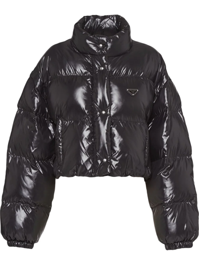 Prada Women's Re-nylon Convertible Cropped Down Jacket In Black