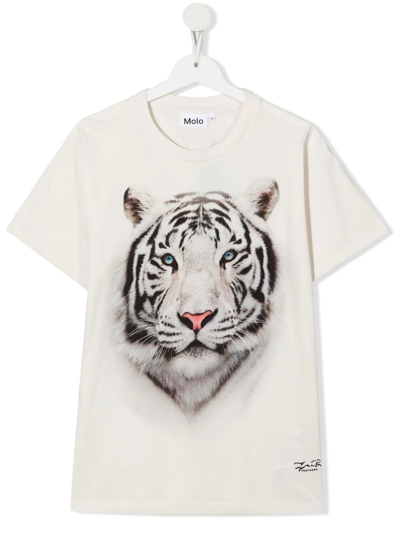 Molo Teen Tiger-print Organic Cotton T-shirt In White