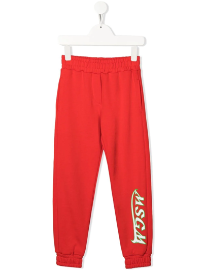 Msgm Kids' Logo Print Track Trousers In Red