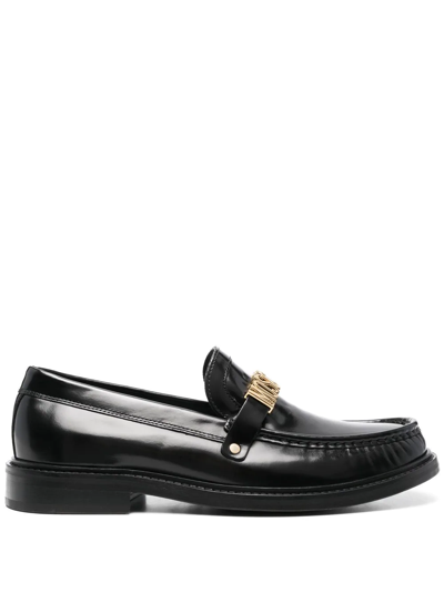 Moschino Logo Lettered Almond Toe Loafers In Multicolor
