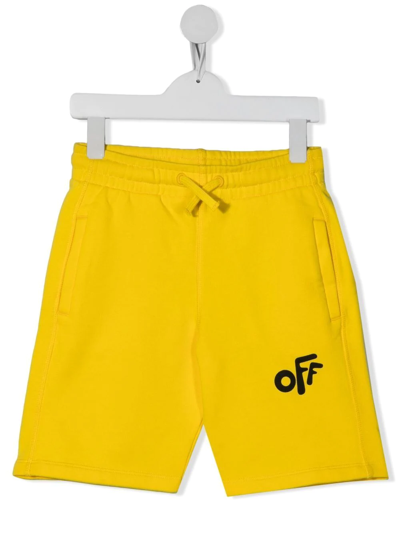 Off-white Kids Yellow And Black Off Rounded Sports Shorts