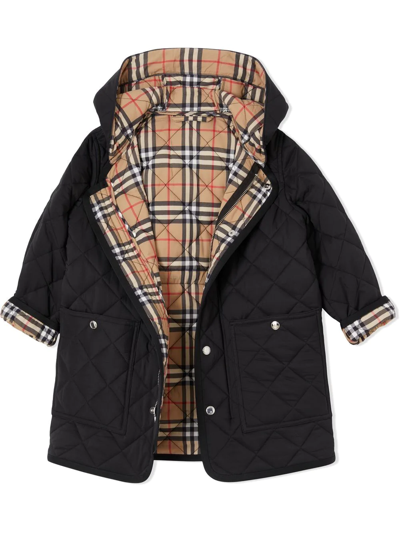Burberry Kids' Little Boy's & Boy's Reilly Diamond Quilted Hooded Coat In Black