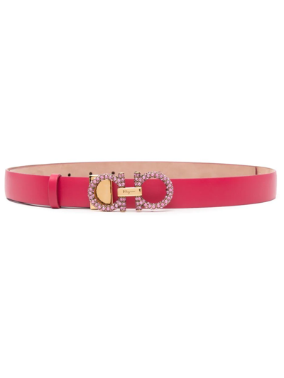 Ferragamo Gancini-logo Embellished Belt In Pink