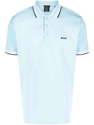 Hugo Boss Embroidered-logo Cotton Polo Shirt In Blue