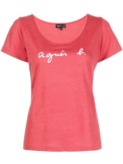 Agnès B. Tasmanie Logo-print Linen T-shirt In Red