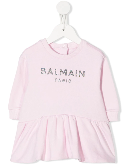 Balmain Babies' Logo-print Casual Dress In Pink