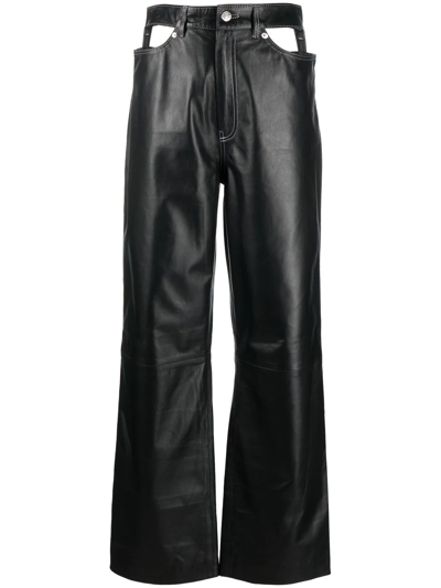 Manokhi Wide Cut-out Leather Trousers In Black