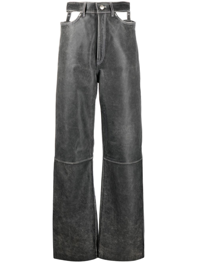 Manokhi Wide Cut-out Leather Trousers In Grey