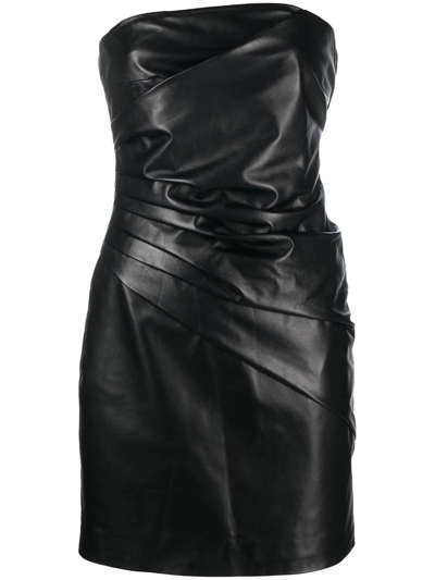 Manokhi Leather Strapless Mini Dress In Black