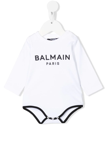 Balmain Kids' Logo-print Long-sleeve Body In 100ne-bianco/nero
